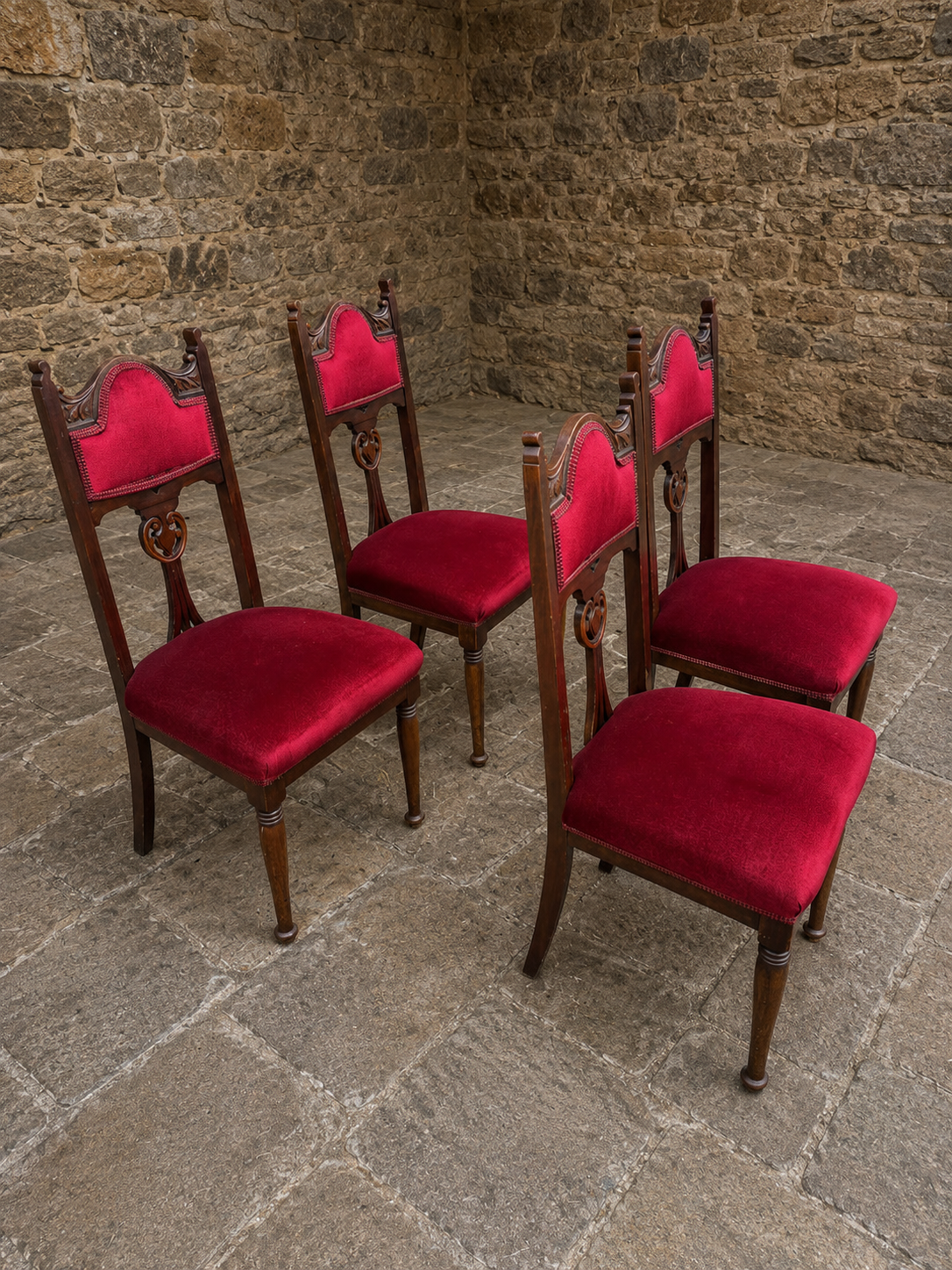 Set of 4 Victorian Gothic Revival Dining Chairs