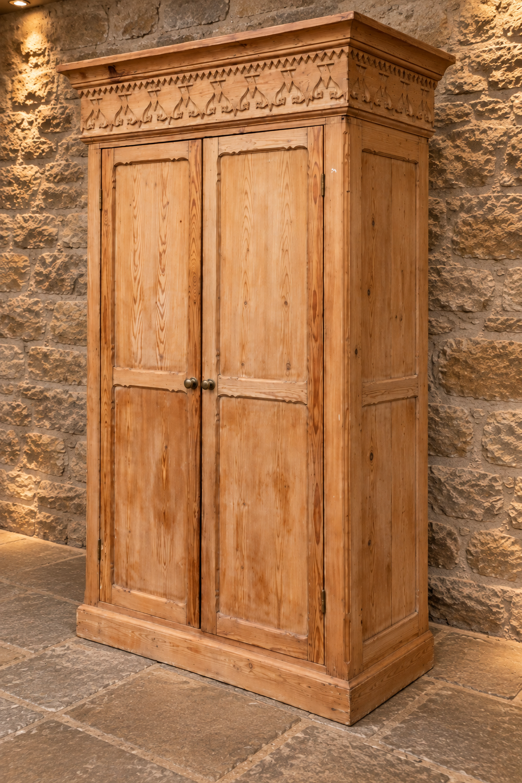 Antique Continental Pine Wardrobe Armoire c.1890 – Decorative Folk Art Double Wardrobe