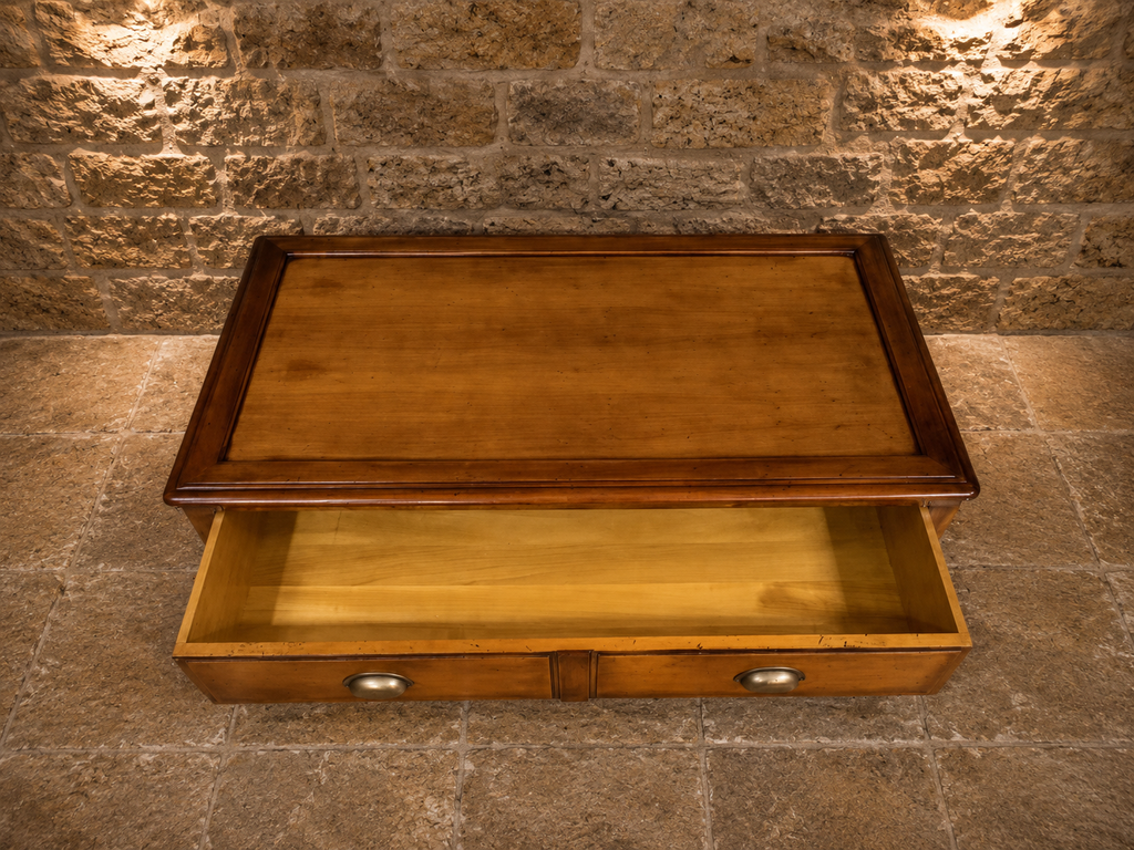 Rustic Farmhouse Solid Wood Coffee Table with Hidden Storage Drawer
