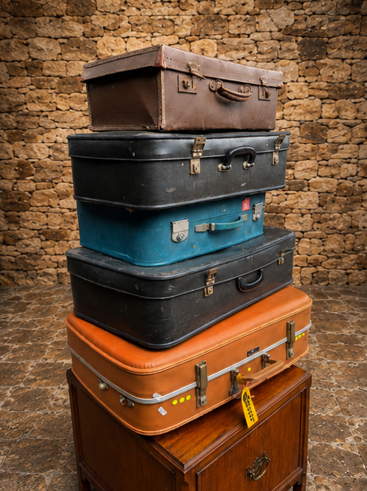 Collection of Vintage Suitcases & Travel Cases – Mid Century Decorative Luggage Stack