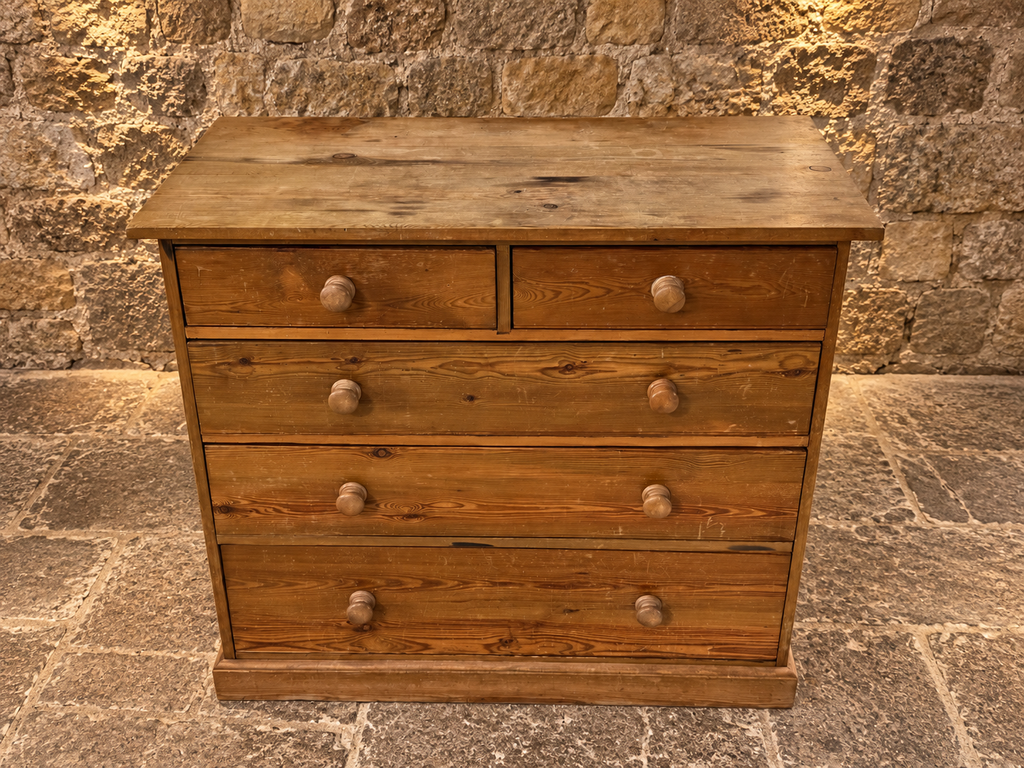 Antique Victorian Pine Chest of Drawers – Rustic Country House 5 Drawer Chest