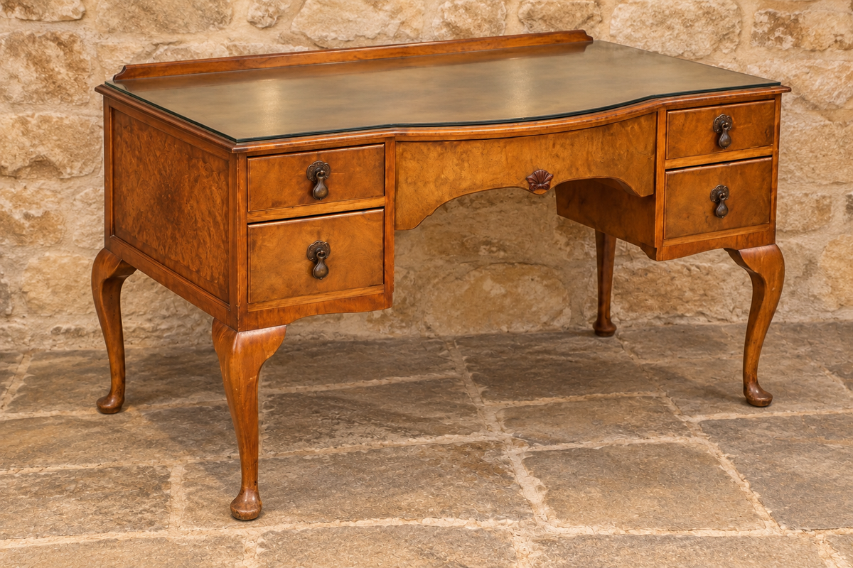 1930s walnut writing desk with cabriole legs