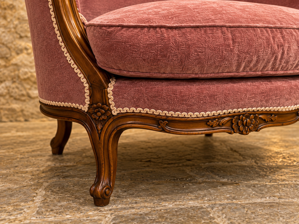 Pair of vintage Louis XV style armchairs in dusty rose pink