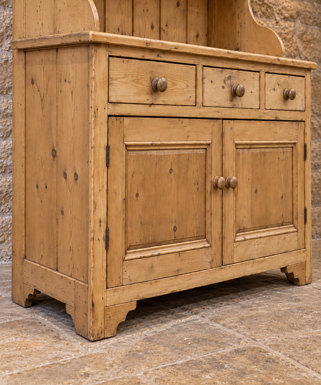 Vintage pine farmhouse dresser with open shelving