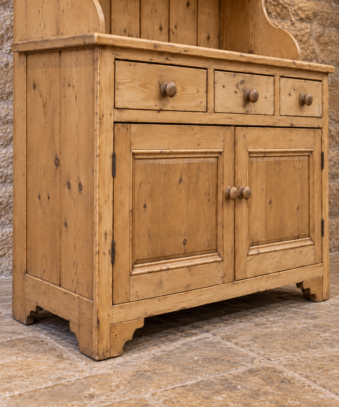 Vintage pine farmhouse dresser with open shelving