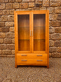 Modern Solid Oak Display Cabinet with Glass Doors & Drawers