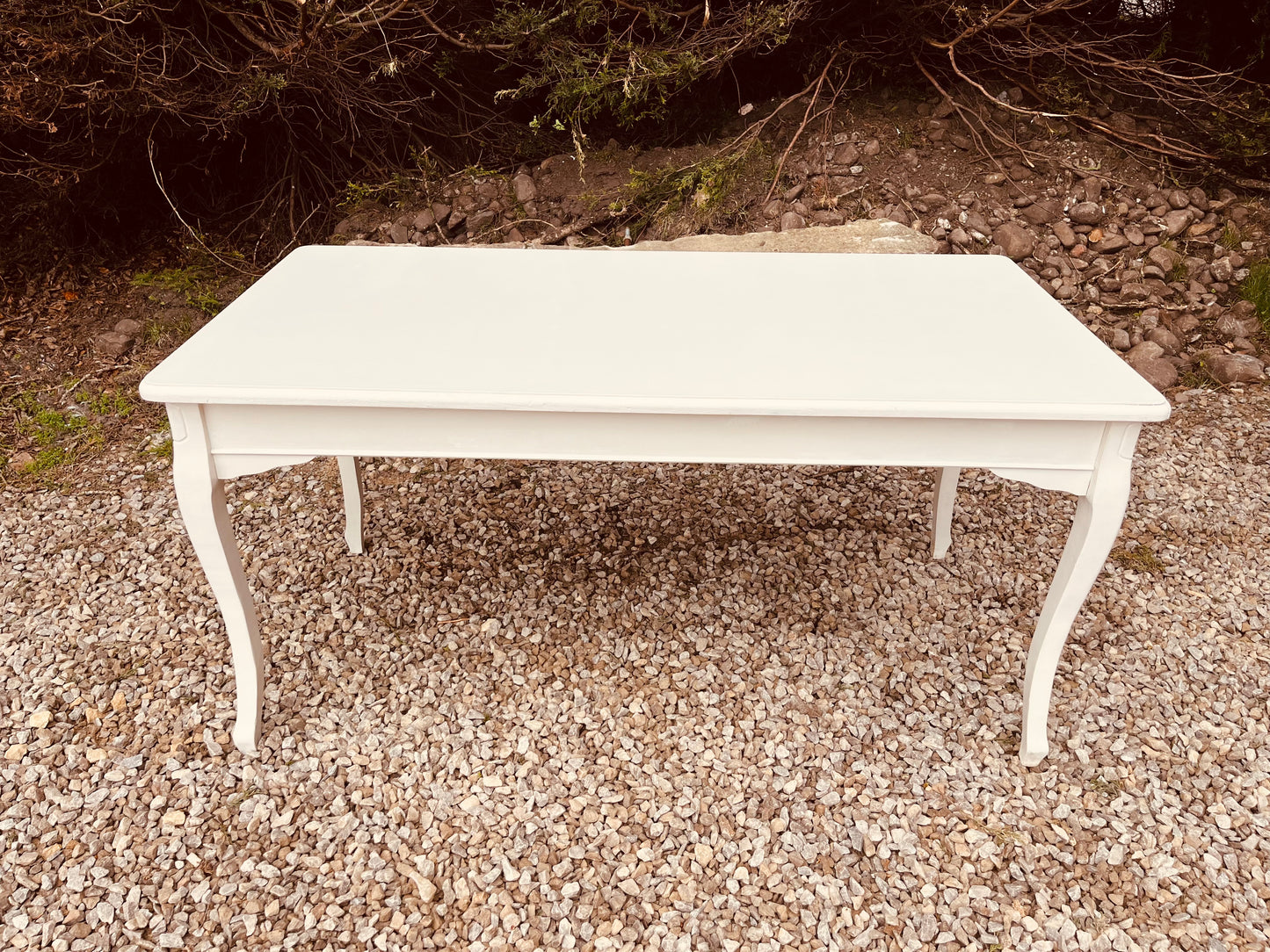 French Style Painted Table – Rustic Farmhouse Console / Desk with Cabriole Legs
