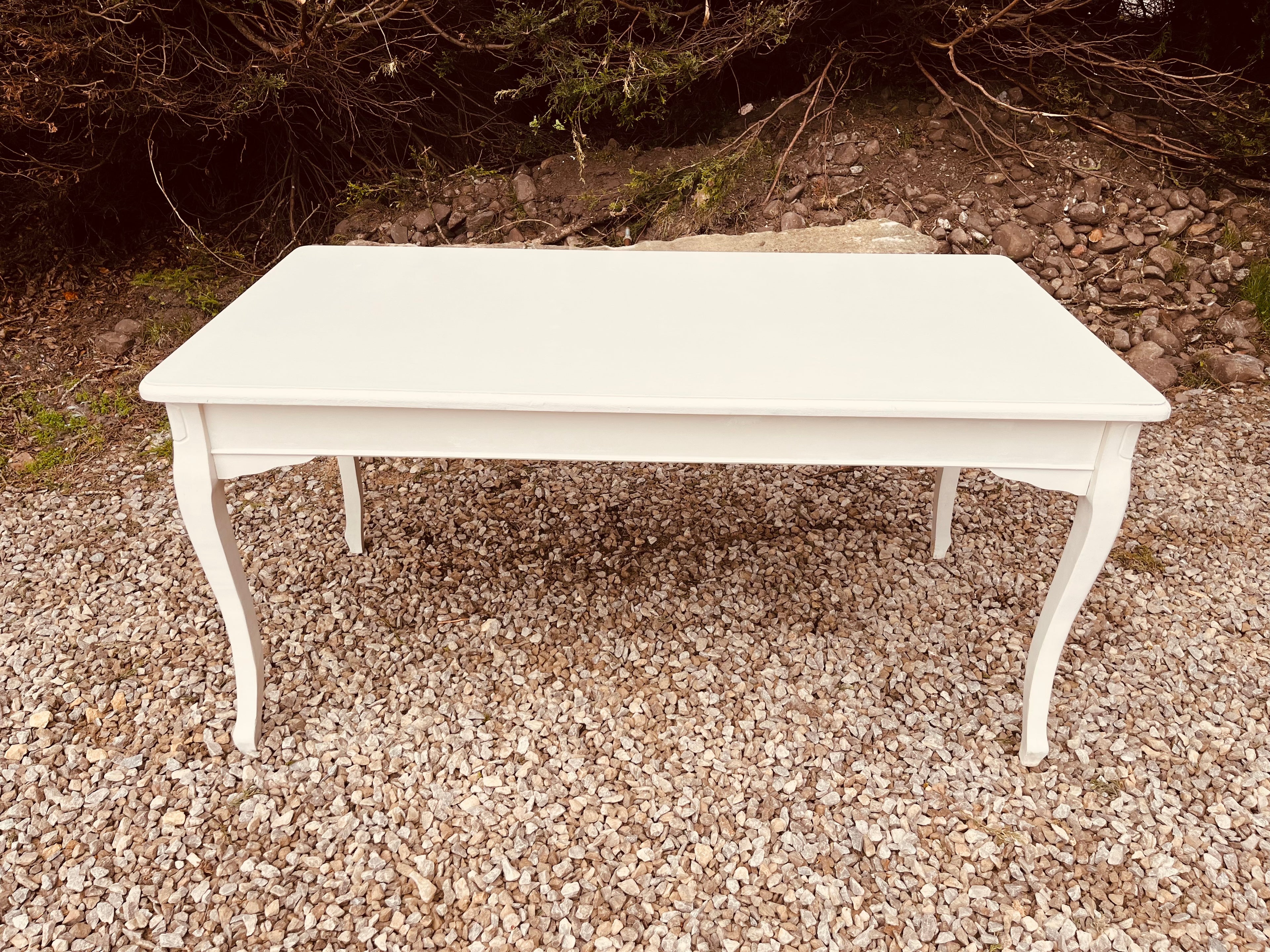 French Style Painted Table – Rustic Farmhouse Console / Desk with Cabriole Legs
