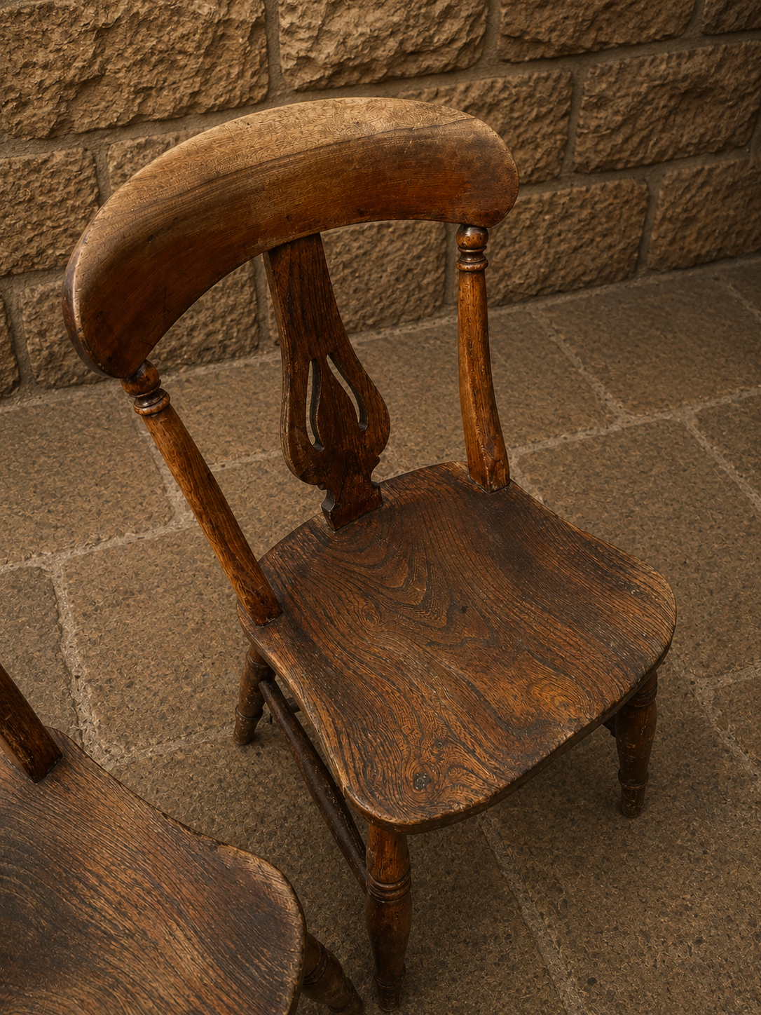 Antique Victorian Elm & Ash Country Kitchen Chairs – Near Pair