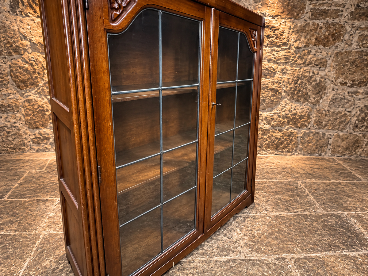 Antique Edwardian Mahogany Leaded Glass Bookcase & Display Cabinet c.1900