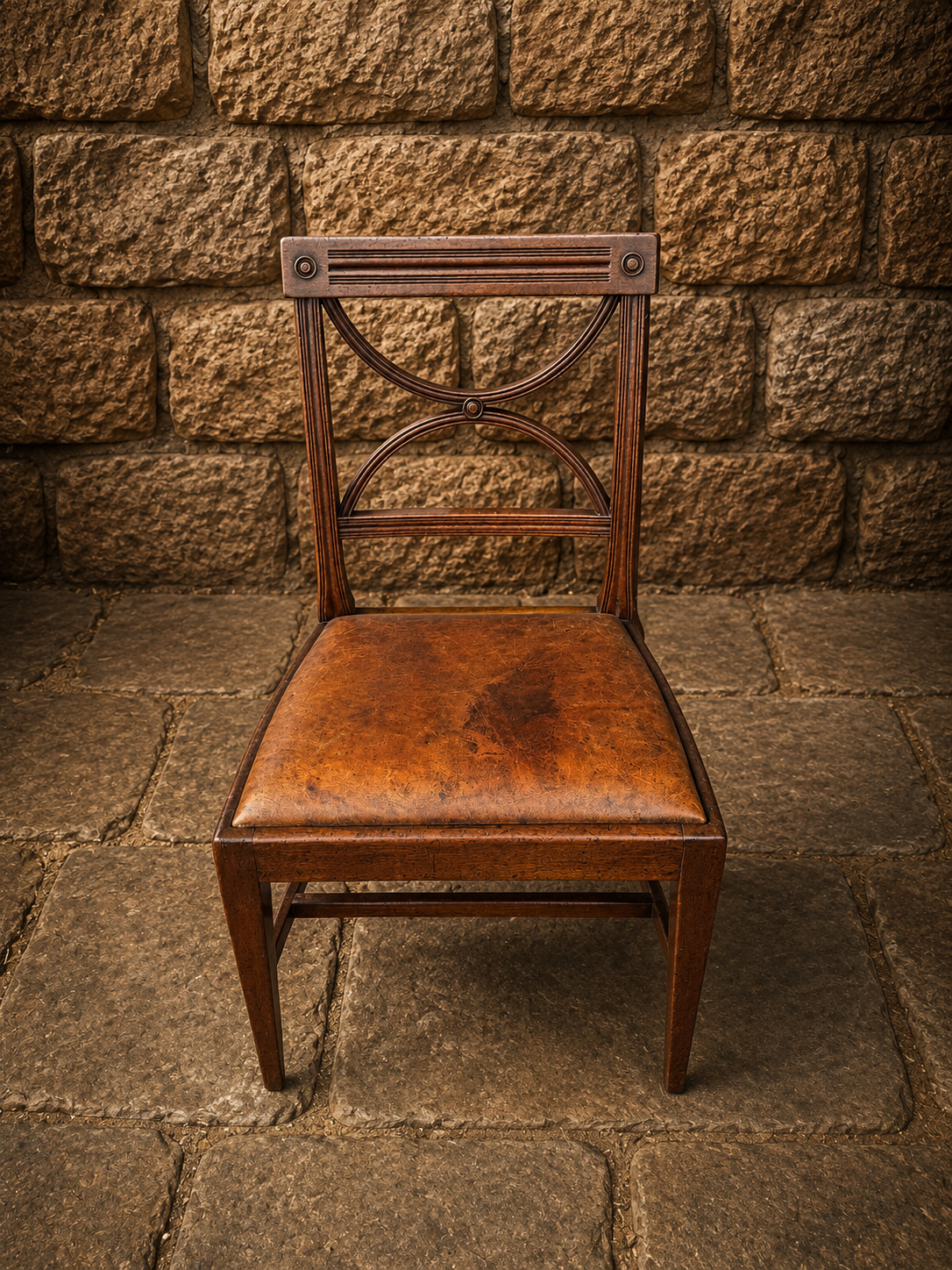 Antique Regency Revival Dining Chair – Edwardian Leather Seat Side Chair