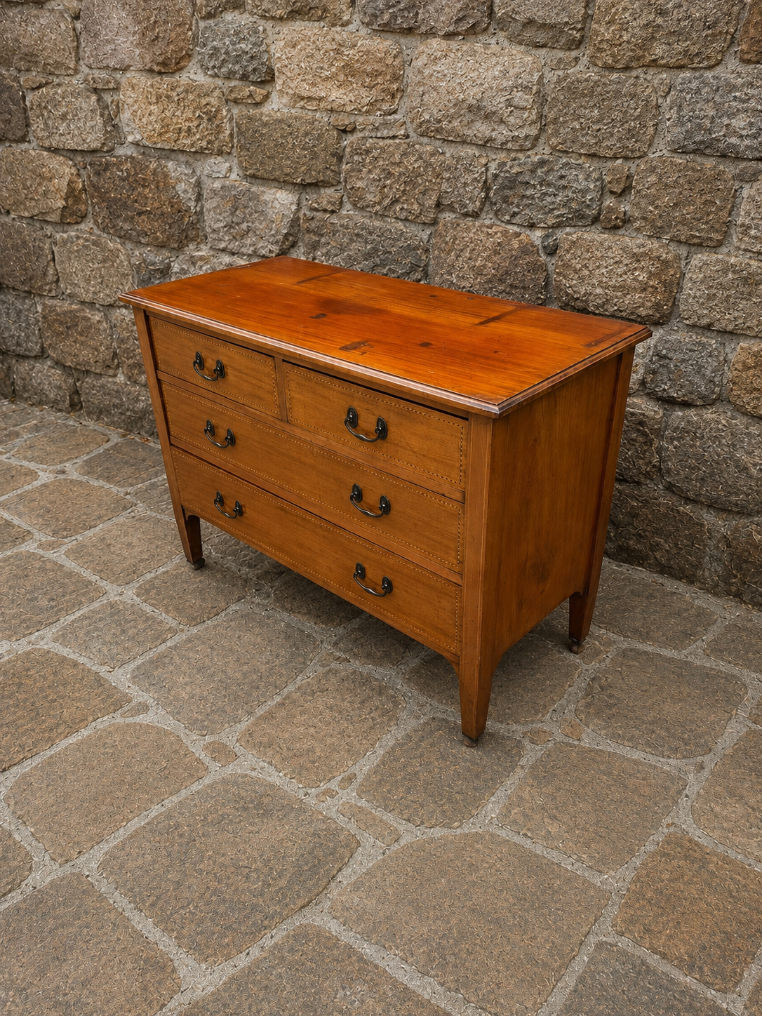 Vintage Inlaid Chest of Drawers | Brass Swan Handle Storage Chest