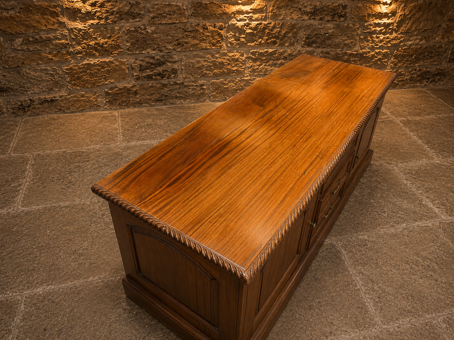 Large Solid Yew Wood Sideboard | Vintage English Dresser Base | Country House Buffet Cabinet | Rustic Farmhouse Storage Cabinet