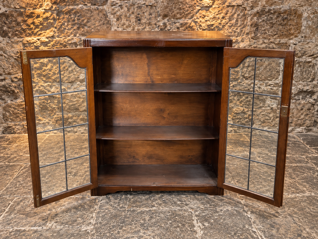 Antique Edwardian Mahogany Leaded Glass Bookcase & Display Cabinet c.1900