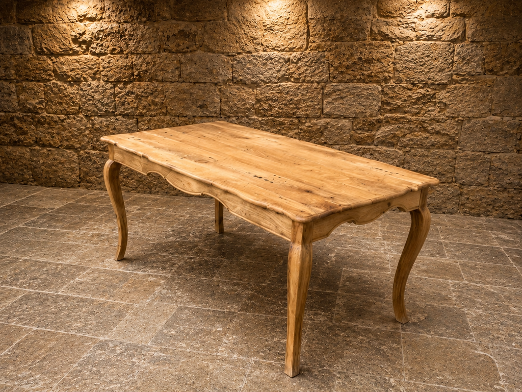 Large French Provincial Solid Elm Dining Table – Louis XV Style Farmhouse Table