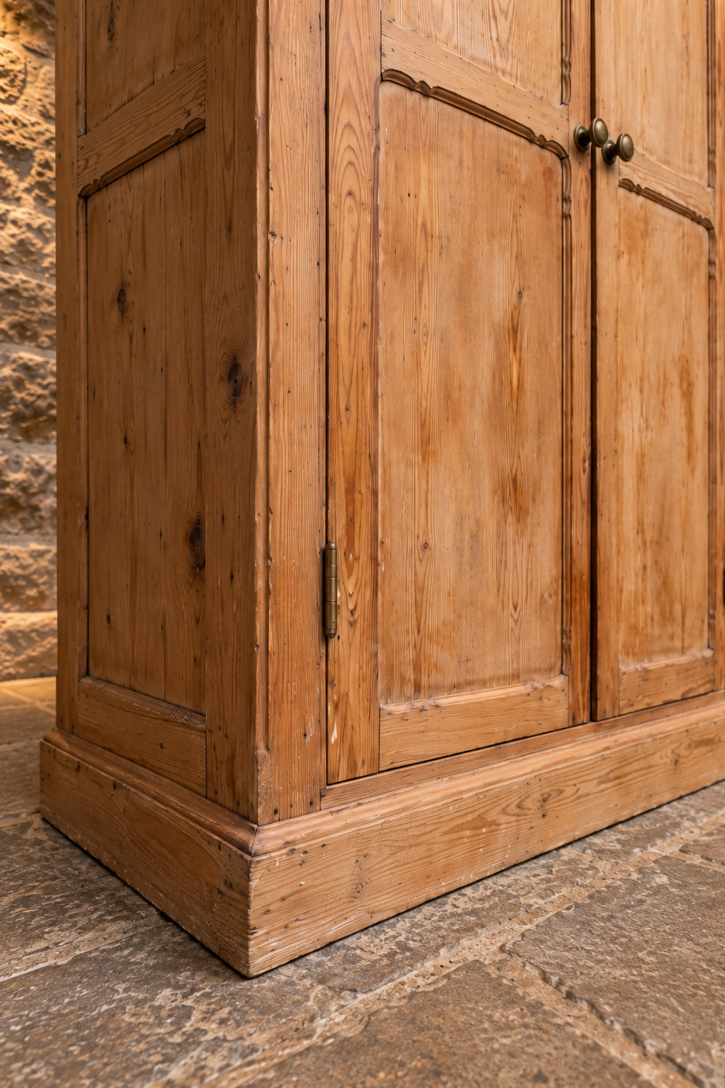 Antique Continental Pine Wardrobe Armoire c.1890 – Decorative Folk Art Double Wardrobe