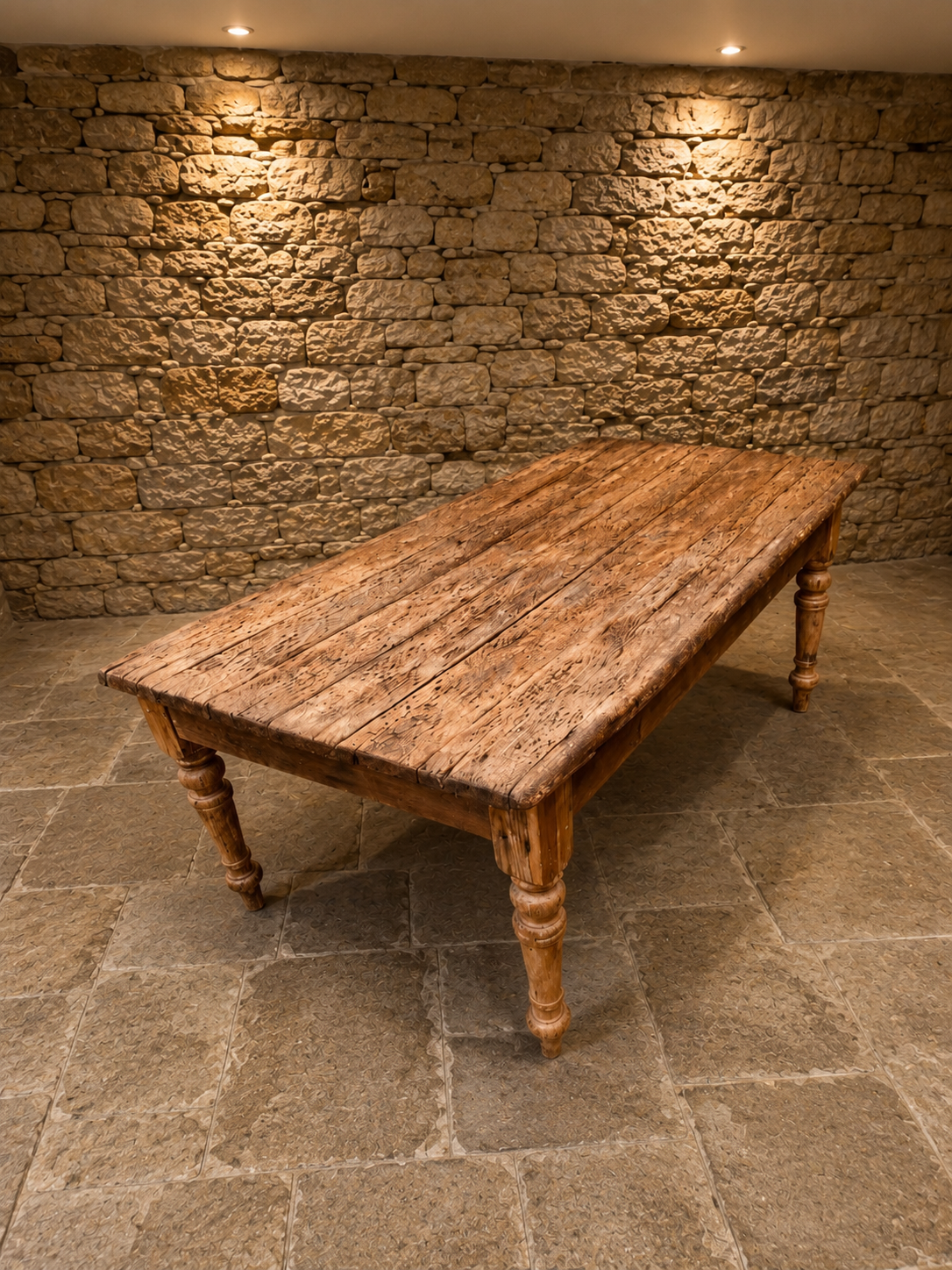 Antique French Farmhouse Pine Dining Table | Large Rustic Country Kitchen Table | Provincial Dining Table | Seats 8–10