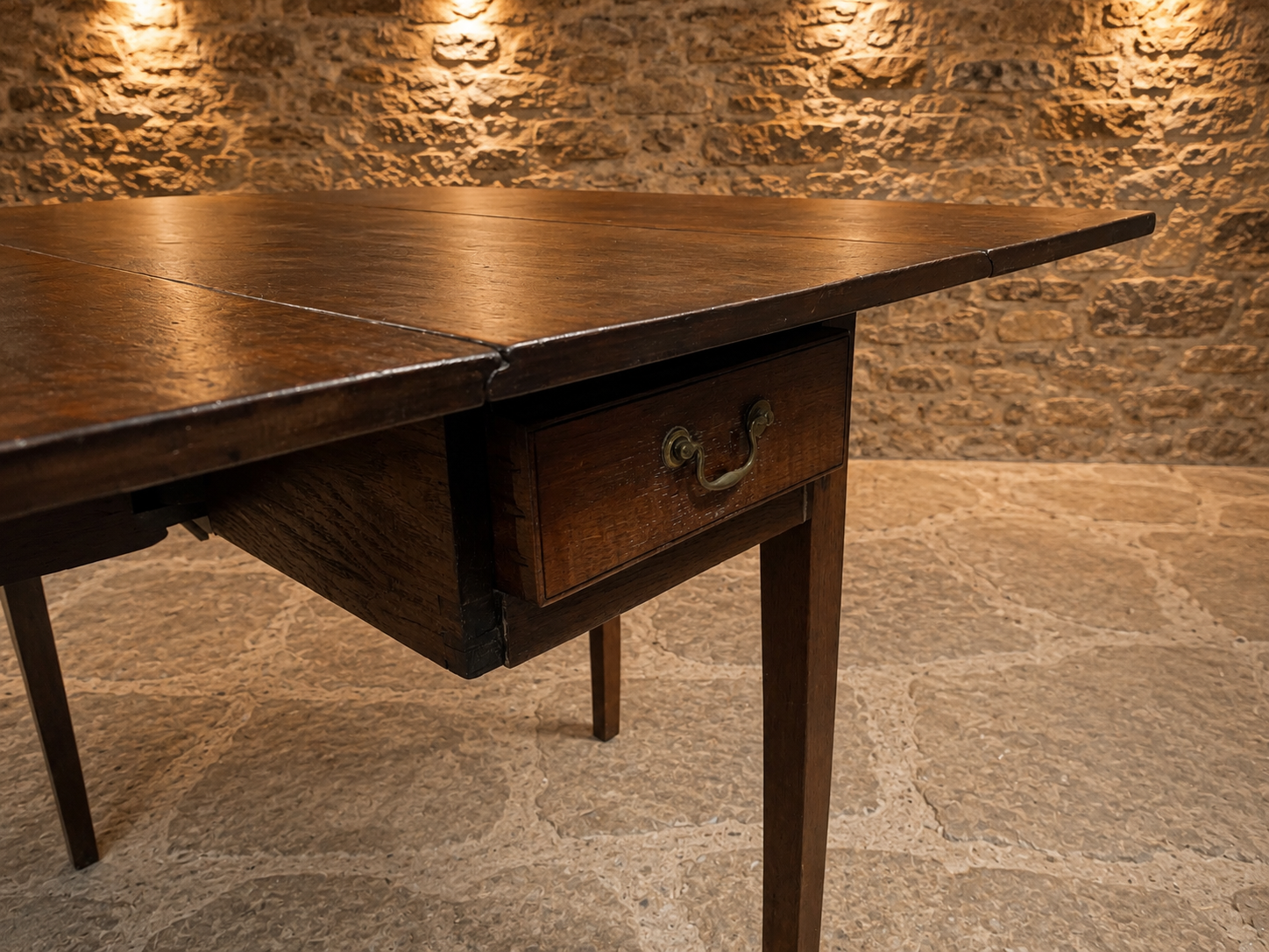 Antique Solid Oak Gateleg Drop Leaf Dining Table | English Farmhouse Kitchen Table