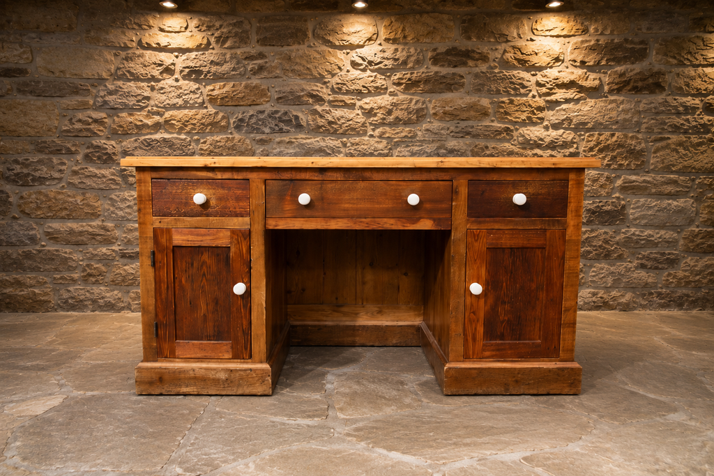 Handcrafted Reclaimed Pine Farmhouse Kitchen Island | Solid Rustic Kitchen Workstation | Country House Desk