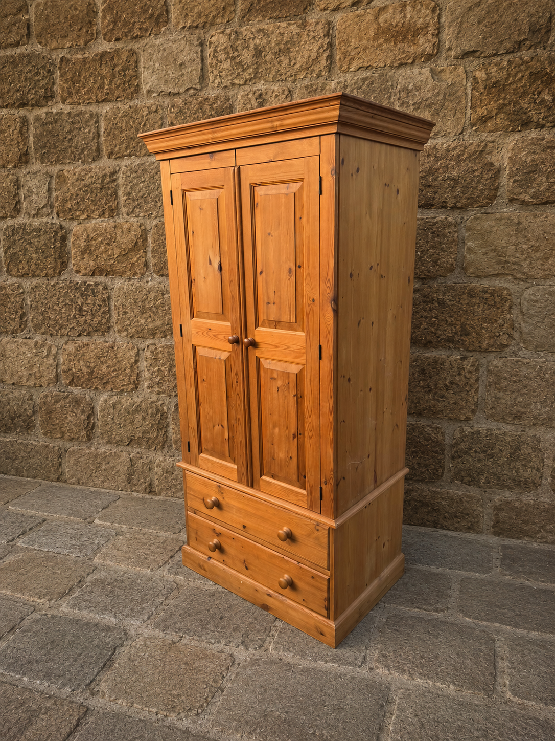 Pine Double Wardrobe with Drawers