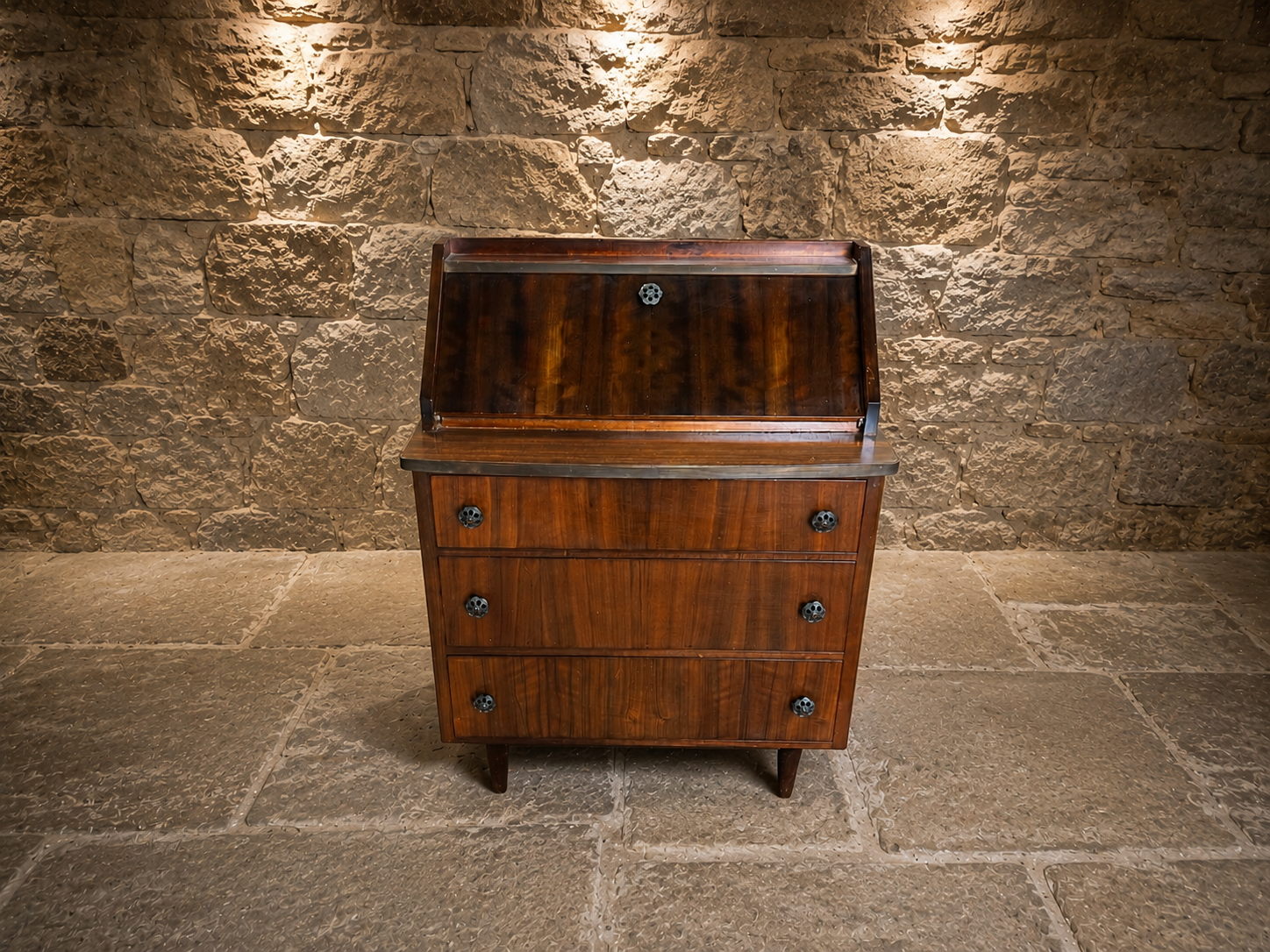 Mid Century Teak Bureau Chest with Fall Front Writing Desk