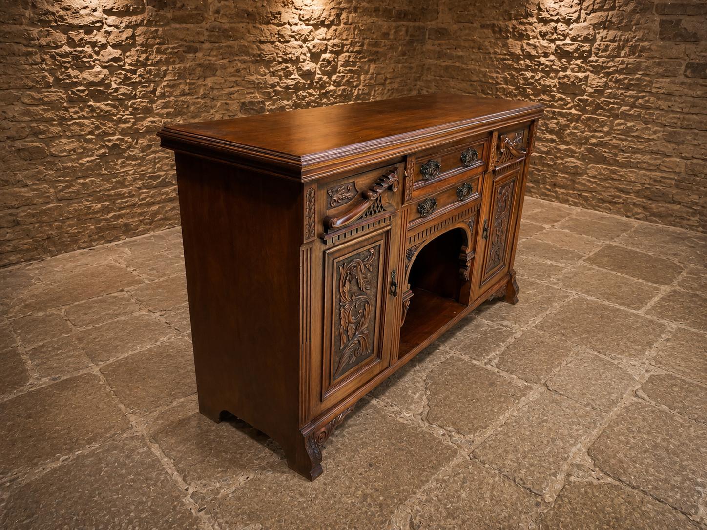Victorian Carved Oak Sideboard | Antique Gothic Revival Buffet Cabinet | English Circa 1880–1900