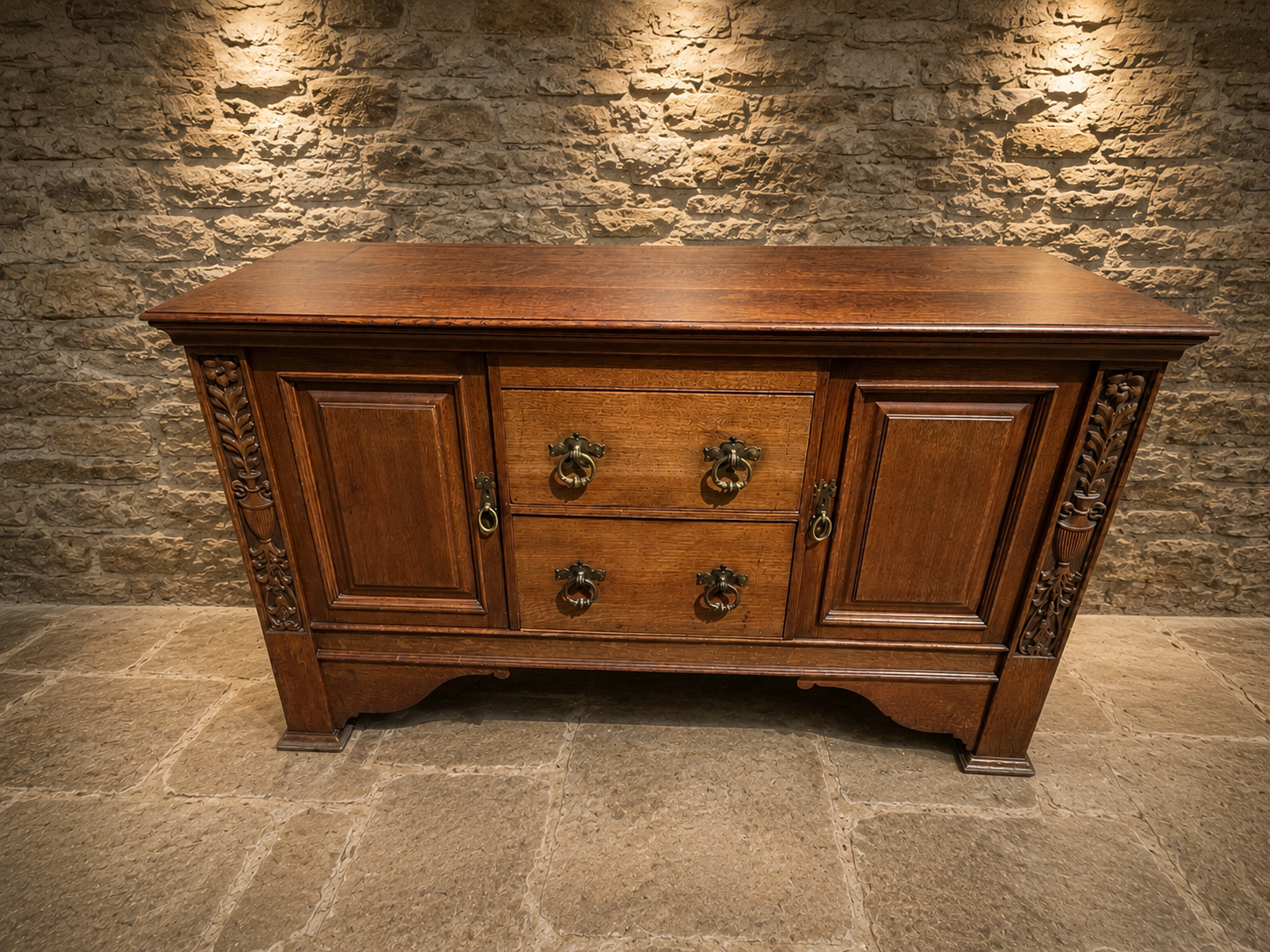 Jacobean Revival Oak Sideboard | English Oak Farmhouse Buffet Cabinet | Country House Drinks Cabinet