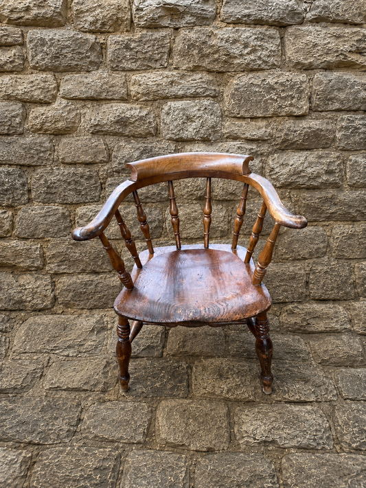Antique Elm Smokers Bow Windsor Armchair