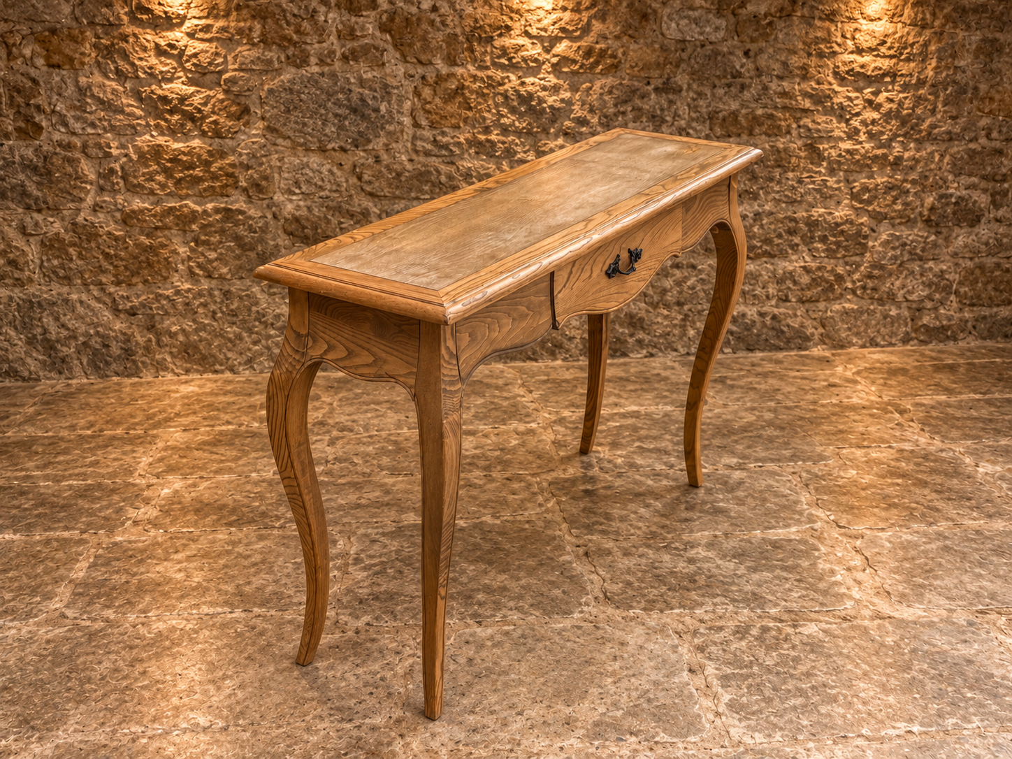 French Provincial Solid Ash Console Table | Louis XV Style Hall Table | Vintage One Drawer Sofa Table