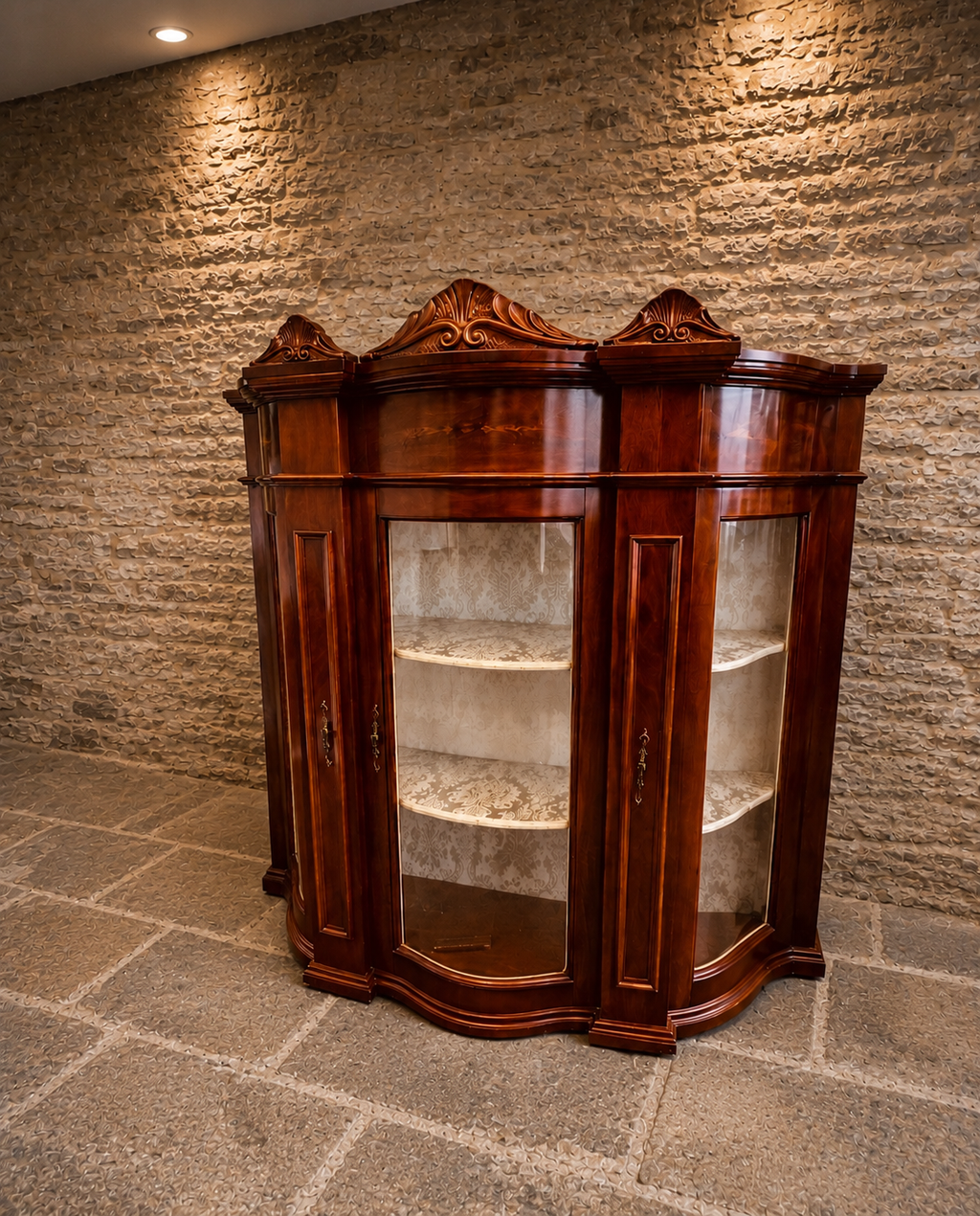 Antique Edwardian Inlaid Mahogany Bow Front Display Cabinet | Satinwood Inlaid China Cabinet | Circa 1905