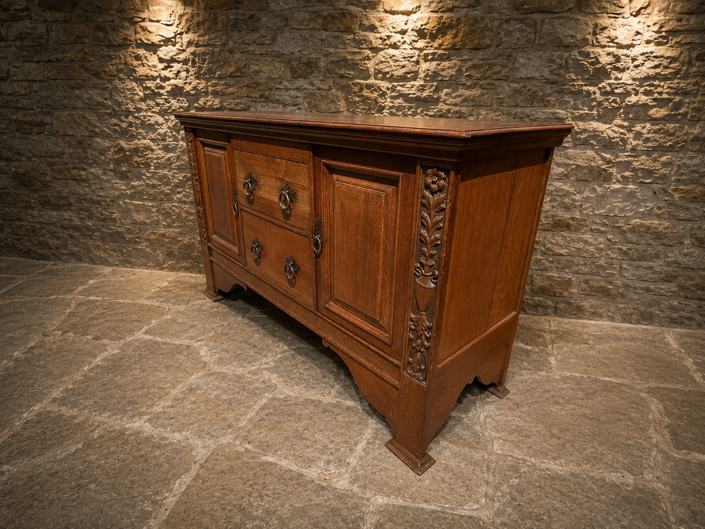 Jacobean Revival Oak Sideboard | English Oak Farmhouse Buffet Cabinet | Country House Drinks Cabinet