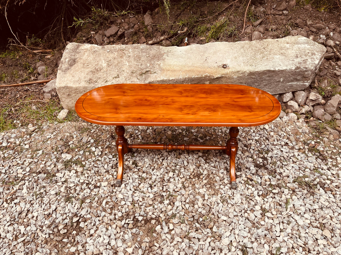 Antique Edwardian Oval Mahogany Coffee Table with Inlaid Top, Circa 1900