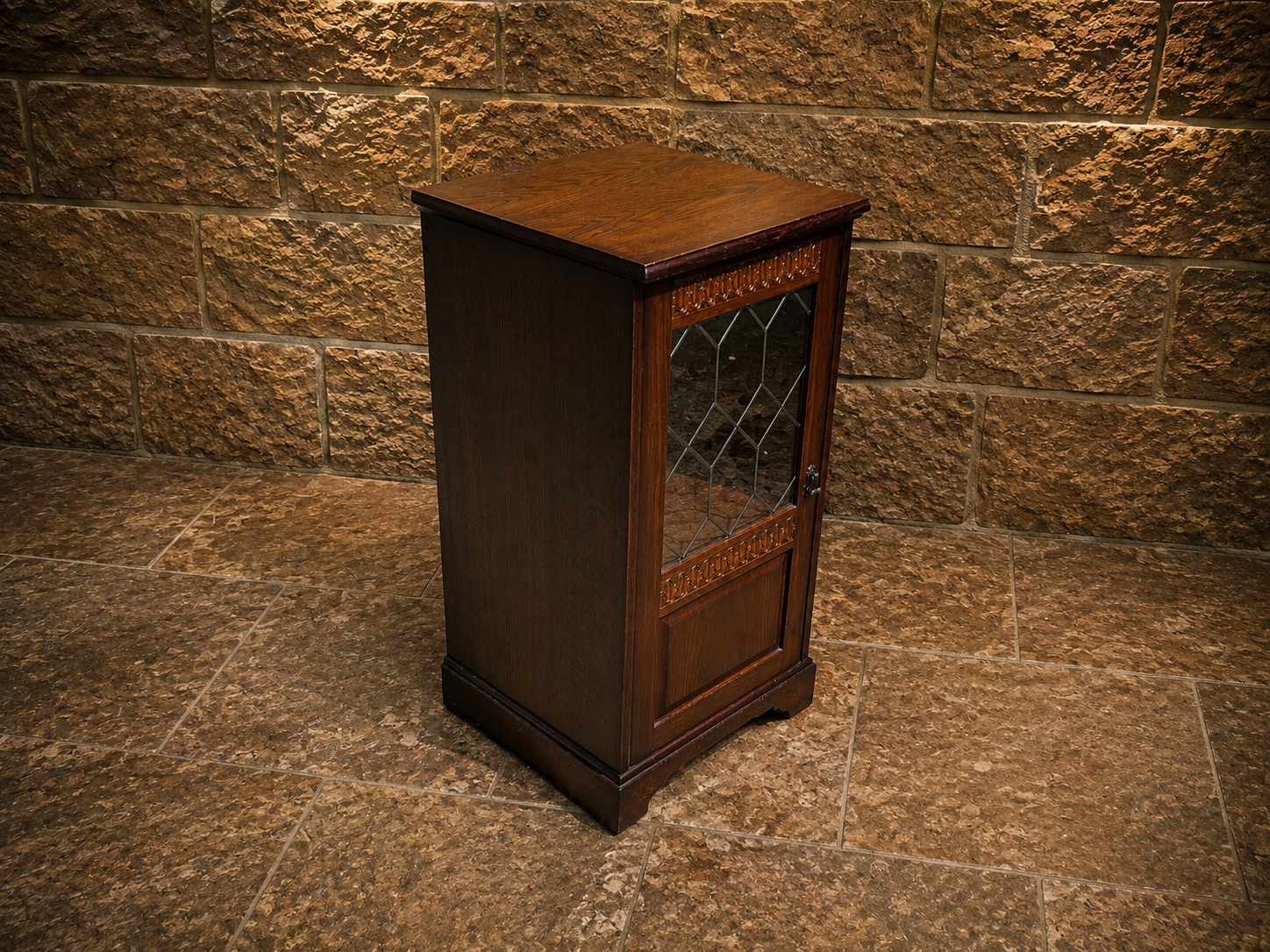 Antique Oak Leaded Glass Display Cabinet | Arts & Crafts Oak Cabinet | Jacobean Revival Display Cupboard | Vintage Bookcase
