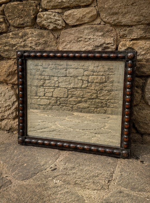 Antique Oak Bobbin Frame Wall Mirror