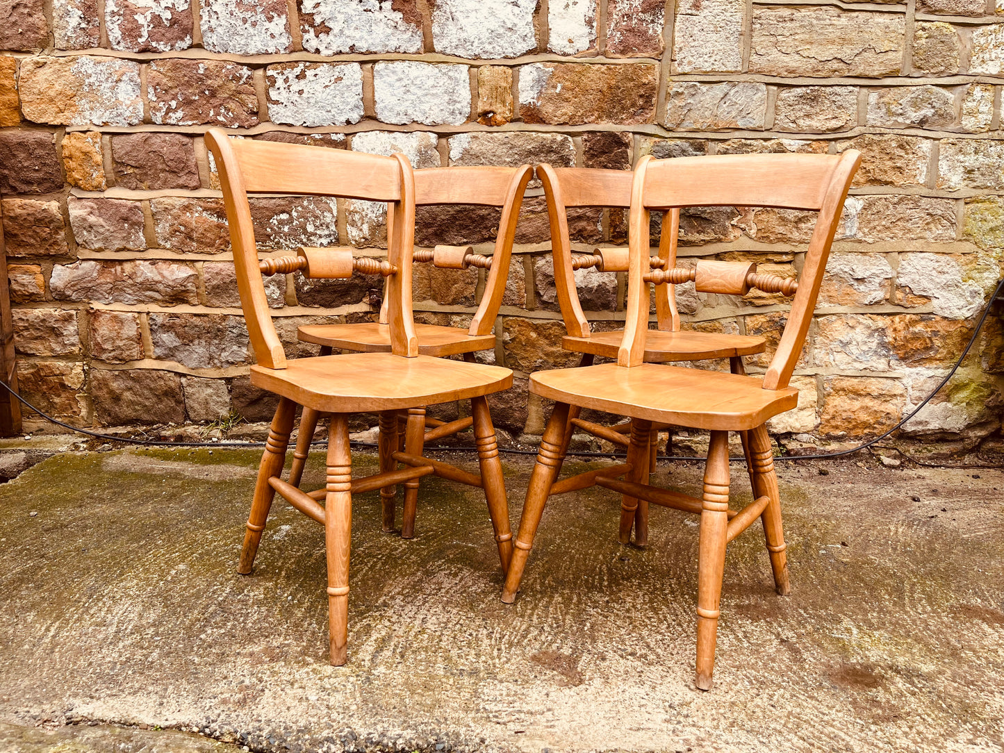 Set of 4 Vintage Elm & Beech Farmhouse Dining Chairs – Chapel Back Country Kitchen Seating