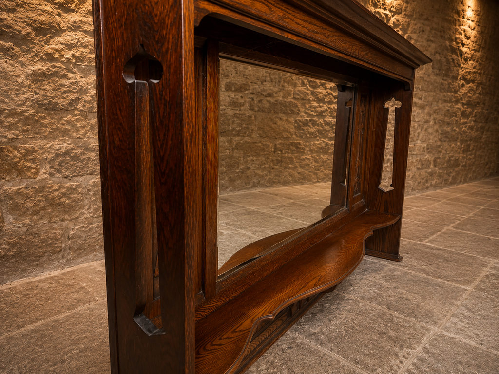 Antique Arts & Crafts Oak Overmantel Mirror | Edwardian English Fireplace Mirror | Solid Oak Hall Mirror | Original Antique Wall Mirror