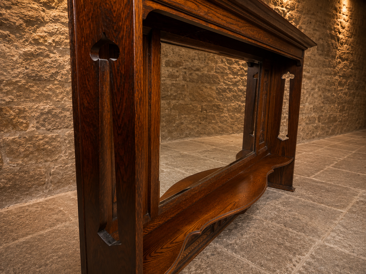 Antique Arts & Crafts Oak Overmantel Mirror | Edwardian English Fireplace Mirror | Solid Oak Hall Mirror | Original Antique Wall Mirror
