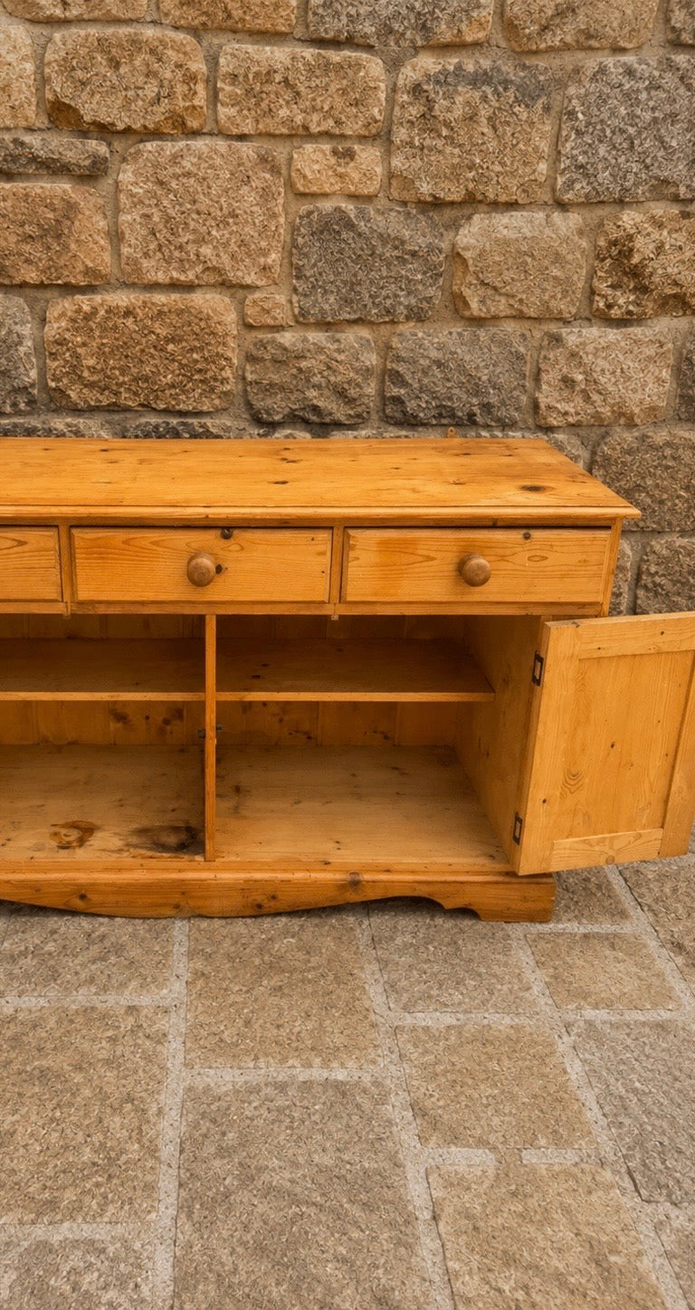 Vintage Pine Sideboard Cabinet | Rustic Farmhouse TV Unit | Country Pine Storage Cabinet | Cottage Sideboard