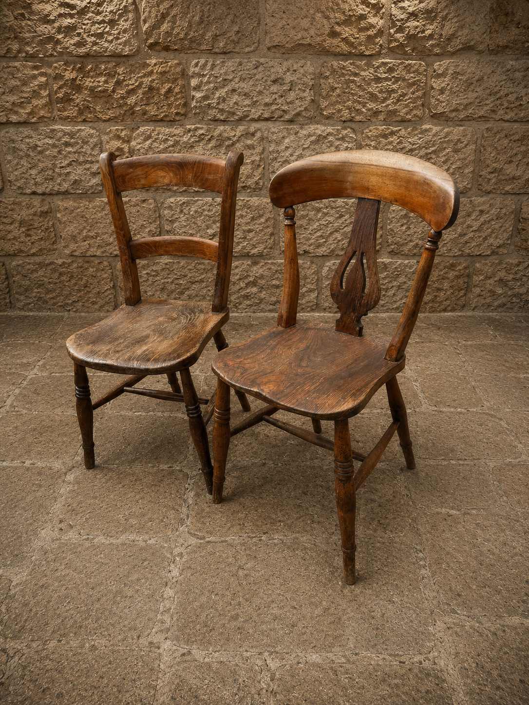 Antique Victorian Elm & Ash Country Kitchen Chairs – Near Pair