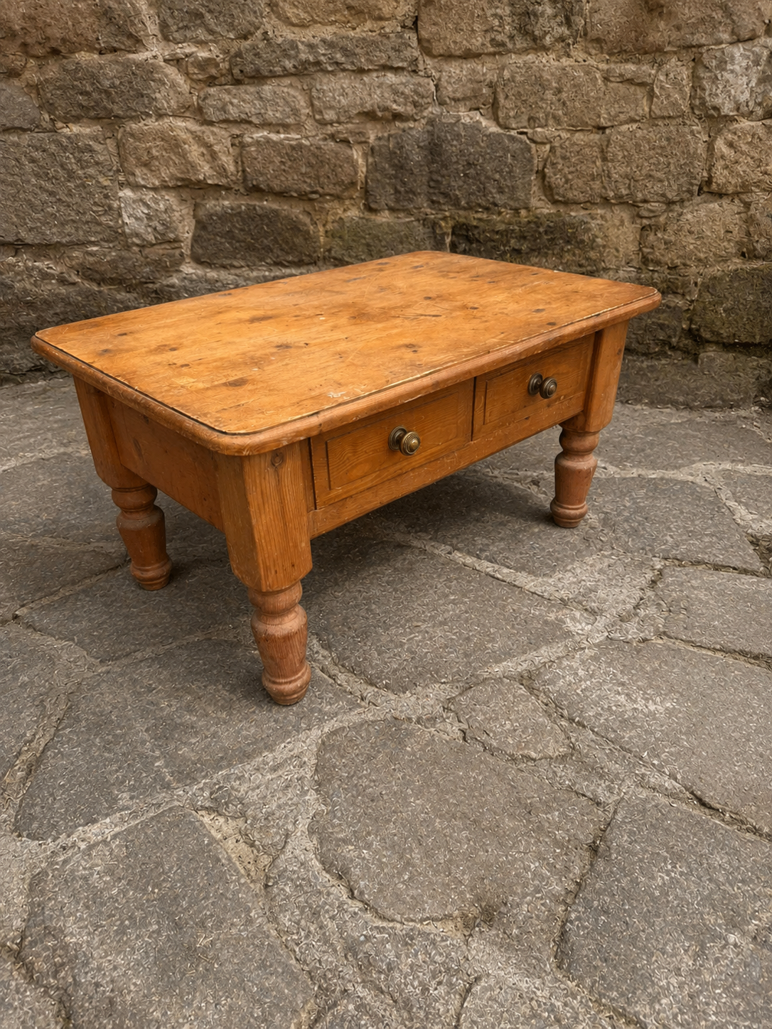 Victorian Pine Coffee Table with Two Drawers