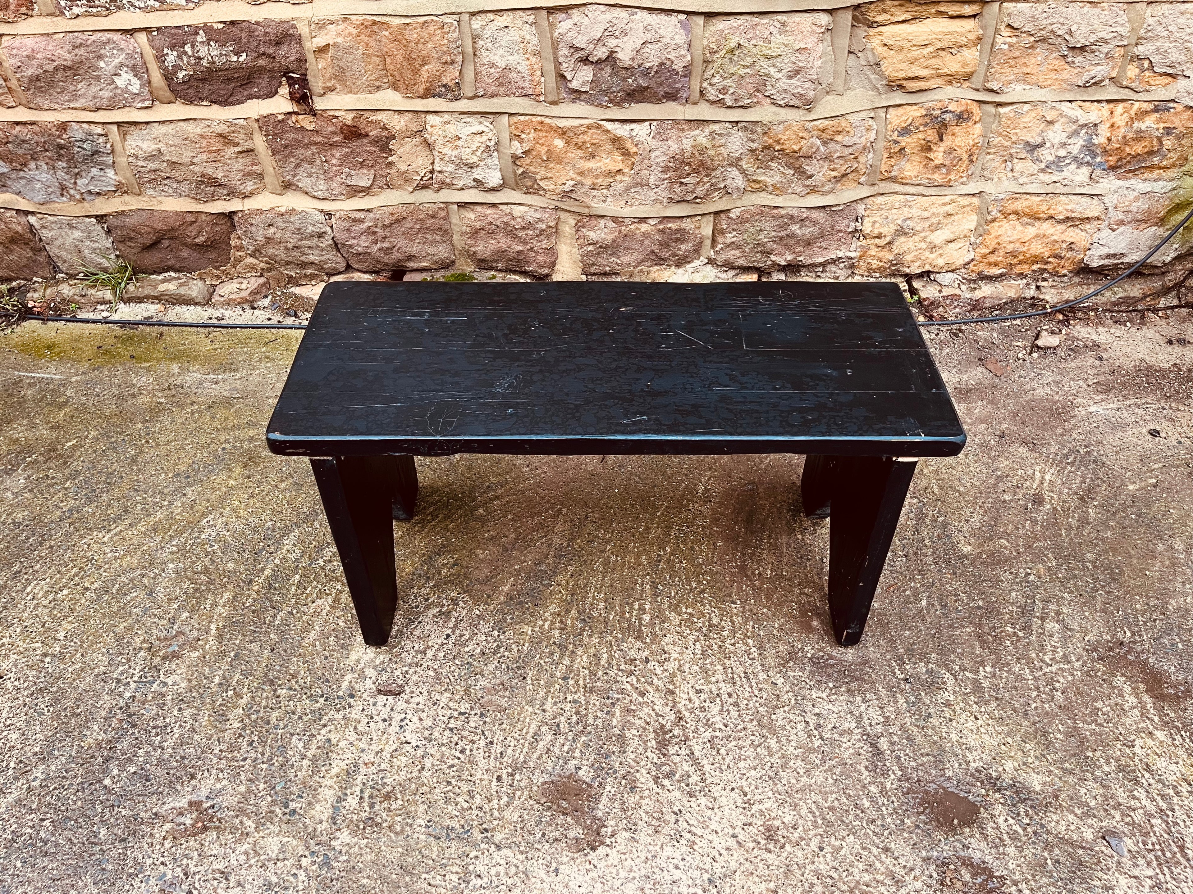 Rustic Black Wooden Bench – Vintage Handcrafted Stool / Hallway, Kitchen or Cottage Decor