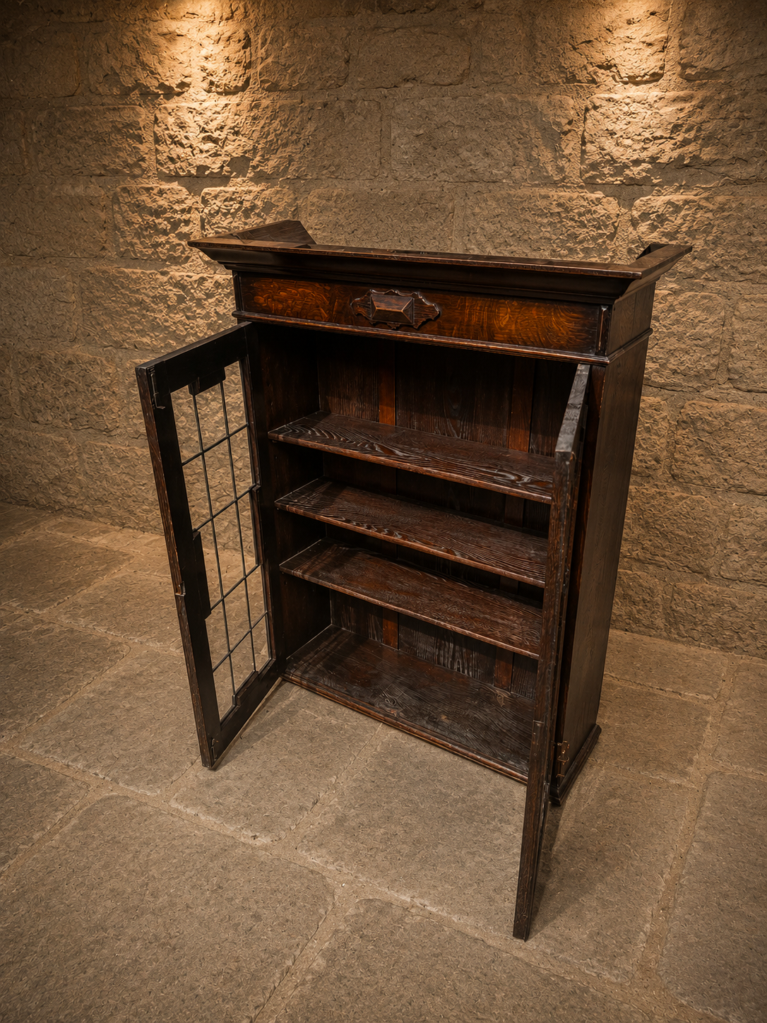 Antique Edwardian Oak Leaded Glass Bookcase – The Globe Furnishing Co. Preston, Circa 1910