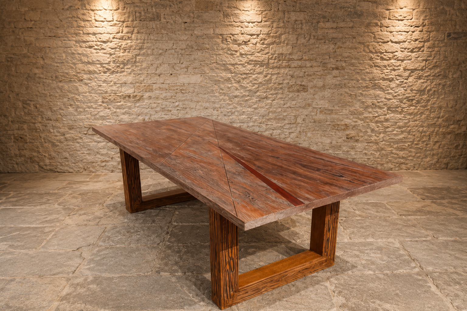 Modern Bespoke Veneered Dining Table with Resin Inlay | Contemporary Designer Kitchen Table | Large Dining Table