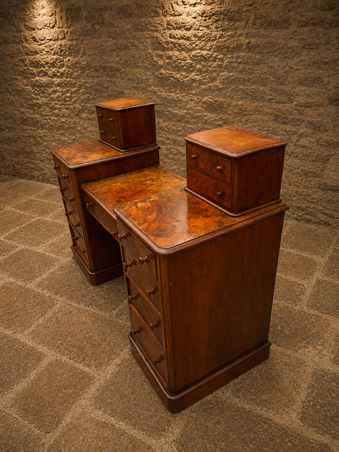 Antique Victorian Burr Walnut Pedestal Dressing Table – Circa 1860–1880