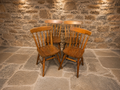 Vintage Set of 4 Windsor Style Wooden Dining Chairs – Rustic Farmhouse Spindle Back Kitchen Chairs