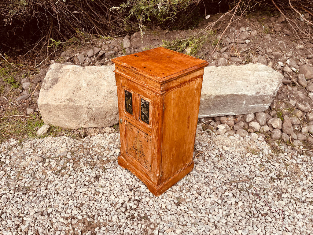 Antique Victorian Inlaid Bedside Cabinet with Ebonised Bird Panels