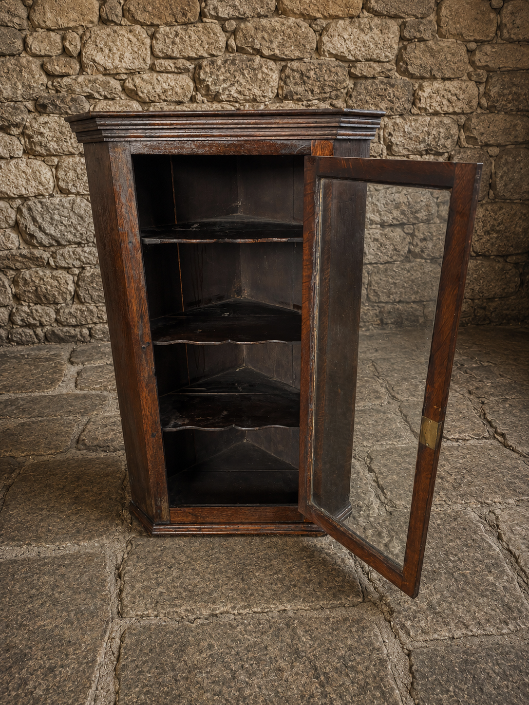 Antique Georgian Oak Hanging Corner Cupboard c1800