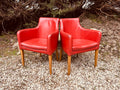 Vintage Red Leather Armchairs – Pair of Leather Tub Dining Chairs