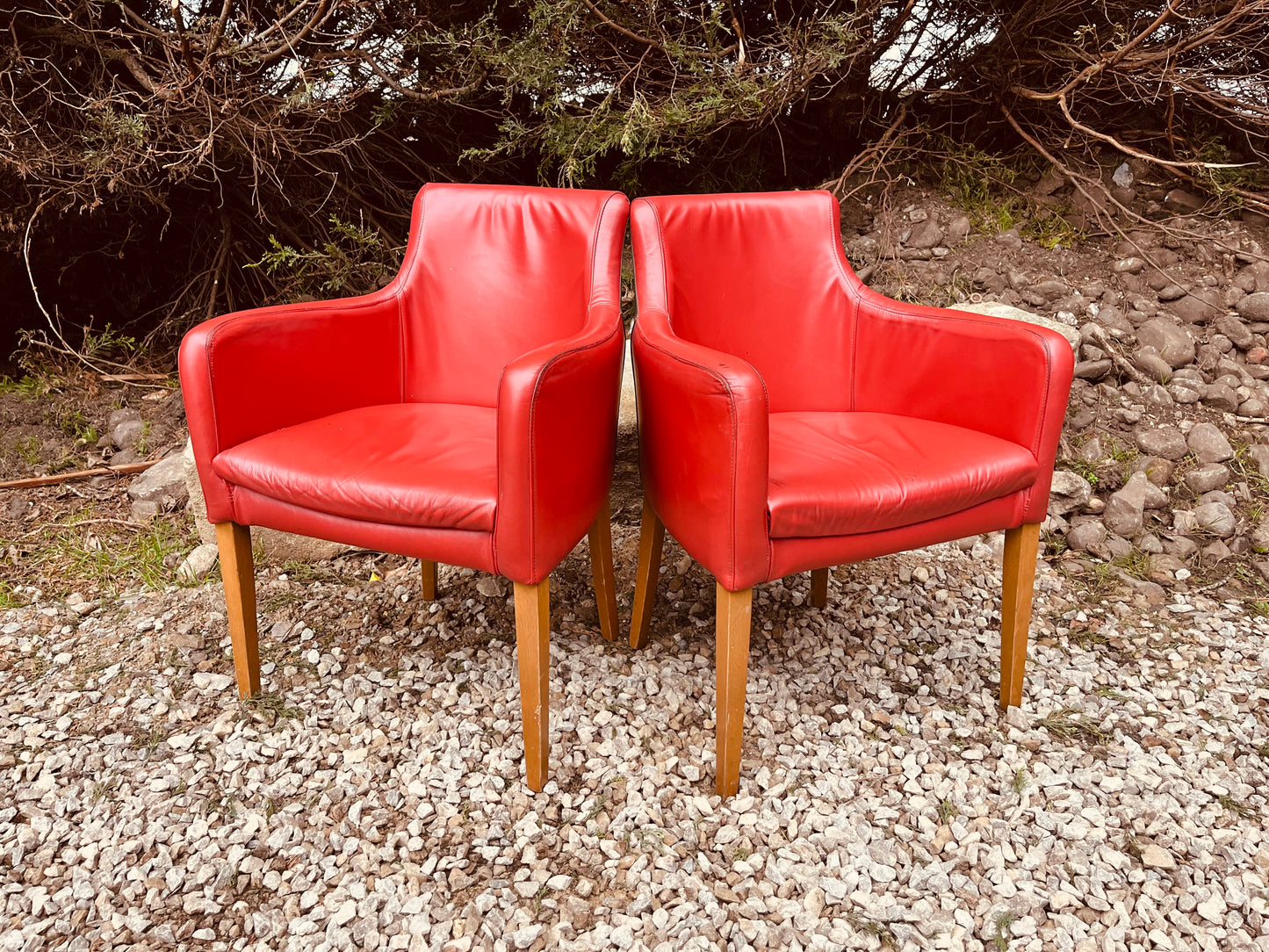Vintage Red Leather Armchairs – Pair of Leather Tub Dining Chairs