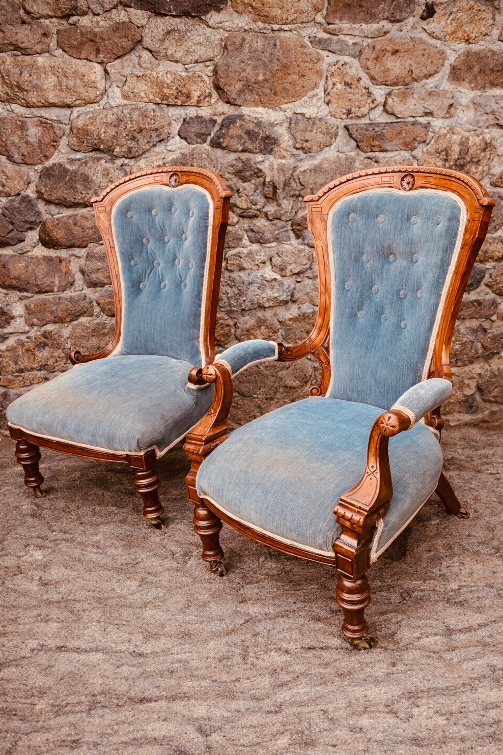 Pair of Victorian Walnut Nursing Chairs c.1870